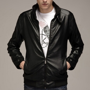 Navy blue classic <b>stand</b> collar Custom logo slim fit jacket Moto biker leather fashion Motorcycle auto racing wear - Product Image 4