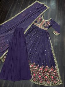 Traje Sharara de Manga Larga Estilo Indio y Pakistaní con Tela de Georgette Sintética y Bordado de Lentejuelas para Bodas - Product Image 6
