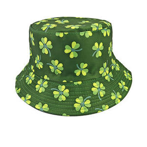 Sombrero tipo pescador unisex, estampado de trébol verde y blanco, algodón y lino, informal, primavera, verano, para adultos - Product Image 2