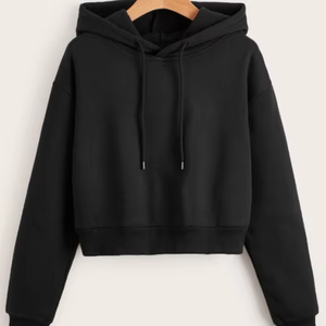 OEM Manufacturer Custom Solid Color <b>Women</b> Cropped Hoodie Long Sleeve Drawstring Casual Pullover <b>Sweatshirt</b> - Product Image 6