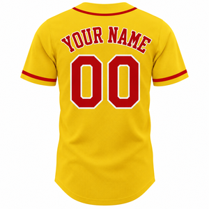 Maillot de baseball jaune et rouge à manches courtes, boutonné sur le devant, unisexe, avec nom d'équipe imprimé, chemise de sport - Product Image 3