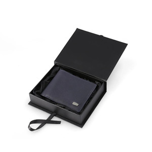 Cartera Corta de Cuero Genuino de Alta Calidad con Bloqueo RFID, Tarjetero Bifold, Logotipo Personalizado Bordado, Azul, para Hombre, Profesional - Product Image 4