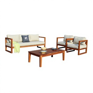Ensemble de jardin d'extérieur en bois d'acacia 2/4/6 places avec coussins blancs, fabrication OEM/ODM, mobilier en bois pour patio ou balcon, Vietnam - Product Image 6