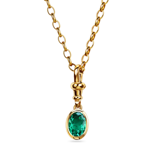 Collar con Colgante de Esmeralda de Corte Ovalado Vintage en Oro Amarillo de 9K, Diamante Cultivado en Laboratorio de 0.5 Ct - Product Image 1