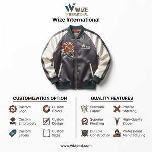เสื้อแจ็คเก็ตบอมเบอร์ผู้ชาย WIZE INTERNATIONAL สไตล์ญี่ปุ่น ลายปักซามูไร ซิปหน้า ใส่ได้ในฤดูใบไม้ร่วง ผลิตจากวัสดุซาติน PU - Product Image 6