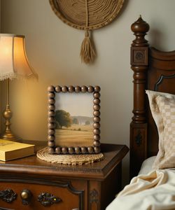 <b>Picture</b> <b>Frame</b> Vintage Wood Beaded <b>Rustic</b> Dark Brown Home Decor Photo Display Retro Desk Standing Wall Hanging Unique Handmade - Product Image 5