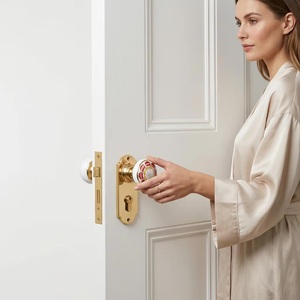 Traditional Door Knob with Ceramic <b>Insert</b> Adjustable Feature Round Design for Bedroom Kitchen & Bathroom Cabinets Durable Finish - Product Image 2