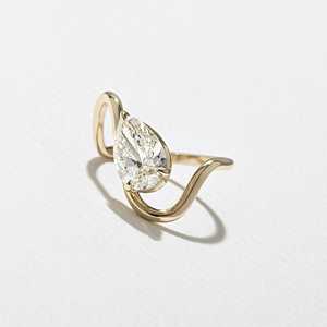 Diamond Curved Engagement <b>Ring</b> Wholesale Custom 14k 18K Solid Gold Modern Pear Cut Lab Grown <b>Wave</b> Bypass Solitaire Wedding Bands - Product Image 1