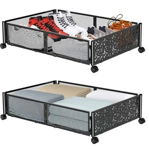 Modern Rectangle Metal Wire <b>Storage</b> Basket <b>Collapsible</b> With Wheels For Clothing Organization Space Saving Design - Product Image 1