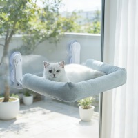 Hamac pour chat toutes saisons en tissu imitation lin, lit de fenêtre pour chat, perchoir avec ventouses, portable, durable, amovible, haute résistance