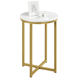 Tavolino Laterale in Finto Marmo per Soggiorno, Finitura Bianca e Oro - Product Image 2