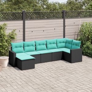 Set di Divani da Esterno in Polyrattan Nero, 7 Pezzi con Cuscini, Arredamento da Giardino in Stile Contemporaneo - Product Image 1