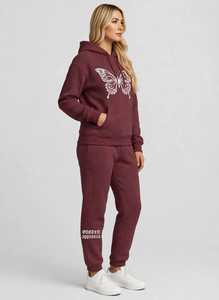 <b>Women's</b> Maroon <b>White</b> Color Block Printed 2-in-1 Polyester Tracksuit Set Full Sleeve Turtleneck Zipper Sporty Loose Fit <b>Joggers</b> - Product Image 2