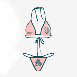 High Quality GSM Stretch Nylon Spandex <b>Bikini</b> <b>Set</b> Pink Contrast Green <b>Triangle</b> Top Tie Bottom CustomPrint Logo Women <b>Bikinis</b> <b>Set</b> - Product Image 1