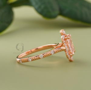 Anillo de Diamante de Laboratorio Corte Radiante Marrón Intenso 1.30 CT con Halo en Oro Rosa de 14K, Joyería Minimalista para Compromiso Nupcial, Anillo de Boda Ético - Product Image 2