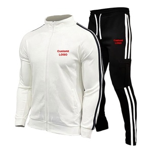 Wholesale <b>Men's</b> <b>Turtle</b> <b>Neck</b> Track Suit With Double Stripe On Side Fitness Slim Fit High <b>Neck</b> Zipper Enclosure Sweat Suit - Product Image 5