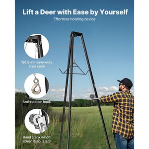 500 Lbs Capacité de charge Treuil de treuil de cerf Accessoire de dépouillement de jeu de chasse manuel Treuil de trépied de levage de Gambrel pour le nettoyage en mouvement - Product Image 3