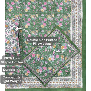 Premium Jaipur Handcrafted Cotton King Bedsheet 3 Pcs 200TC <b>Block</b> Printed Floral Design Soft Breathable Durable All Season Home - Product Image 4