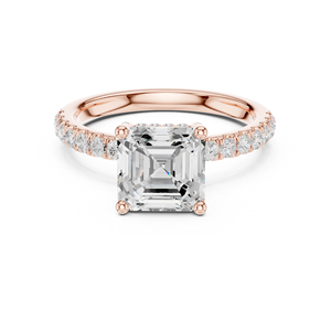 Anillo de compromiso clásico de diamante cultivado en laboratorio con corte Asscher de oro rosa real de 14K de alta calidad, certificado por GRA, al precio más bajo. - Product Image 1