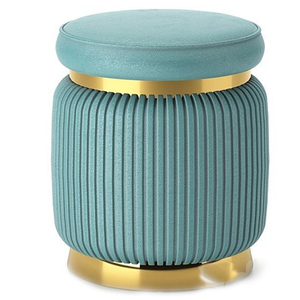 Pouf rond en similicuir marron avec pieds en bois, repose-pieds rembourré, tabouret d'appoint classique pour salon, chambre, entrée, bureau - Product Image 6