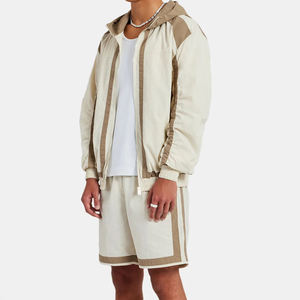 Conjunto Deportivo Cortavientos de Algodón 100% de Peso Medio para Hombre, con Logotipo Personalizado Impreso, Chaqueta con Cierre y Pantalones Cortos, OEM/ODM de Alta Calidad - Product Image 2