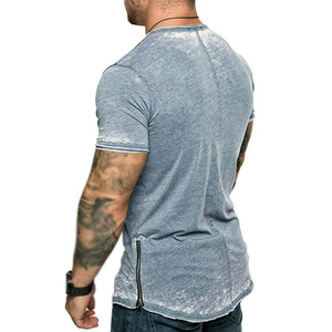 Camiseta de Manga Corta para Hombre, Cuello Redondo, Color Azul Jaspeado, Corte Regular, Informal, Tejido de Punto, Transpirable, Color Sólido, Jersey de Algodón - Product Image 2