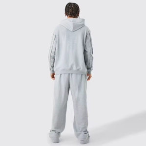 Conjunto de dos piezas de sudadera con capucha de color liso para hombre, informal, holgado, con sudadera y pantalones de pierna ancha - Product Image 4