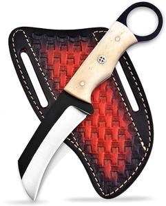 Cuchillo de Supervivencia Multifuncional de Hoja Fija de Acero al Carbono Forjado a Mano con Mango de Hueso de Camello, Grado Industrial, para Camping y Actividades al Aire Libre - Product Image 1