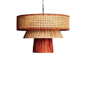 Signature Creative Layered Design Rattan, Cane and Fabric Lampshade Handmade Woven Ceiling Pendant <b>Light</b> <b>Fixture</b> <b>Rustic</b> - Product Image 1