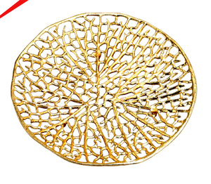 Assiette de présentation royale en acier inoxydable gaufré, de forme ronde, avec centre fini haut de gamme et plateau finition or - Product Image 4