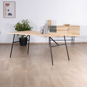 Vandana Ivory Volume <b>dining</b> <b>table</b> in a minimalist Japanese style with a wooden <b>top</b> and metal legs - Product Image 4