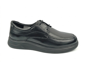 Chaussures habillées en cuir noir pour hommes, style Oxford, bout rond, à lacets, semelle extérieure en caoutchouc amorti, pour le bureau et la carrière, toutes saisons, couleur unie - Product Image 1