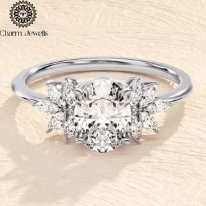 Bague de Fiançailles et d'Éternité Classique pour Femme Charm_Jewells en Argent Plaqué Or Rose 18K avec Moissanite Taille Coussin et Sertissage à Griffes IGI - Product Image 3