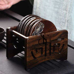6 Pieces Handmade Wooden Coaster Set With Holder. <b>Silver</b> Leaf Inlay Design Luxury Rustic <b>Table</b> Decor For Tea & <b>Coffee</b> - Product Image 5