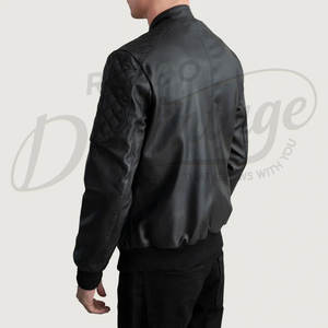 Blouson Bomber Homme Premium en Cuir Véritable Noir, Coupe Slim, Épaules Matelassées, Col Montant, Poignets Côtelés, Vêtement d'extérieur Décontracté - Product Image 2