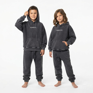 Fashion Kids Acid Wash Tracksuit Oversize Hoodie And Jogger Set Drop Shoulder Style Wholesale Garment Supplier - Product Image 3