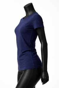 <b>Women's</b> <b>Navy</b> Blue Crew Neck T-Shirt Short Sleeve Slim Fit Jersey Cotton Casual Wear All Seasons - Product Image 4