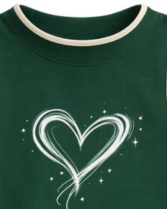 เสื้อกล้ามผู้หญิงสีเขียวเข้มลายริบบิ้นพิมพ์ลายหัวใจ แขนกุด สไตล์ลำลอง แฟชั่นฤดูร้อน แต่งขอบตัดกัน ดีไซน์สั่งทำได้ ผู้ผลิต - Product Image 5