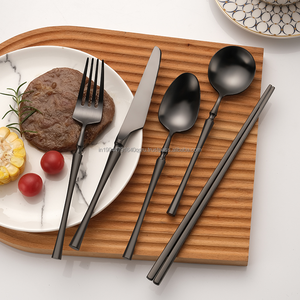 Meilleure vente noir 8 pièces Vintage vaisselle en acier fini miroir ensemble de couverts 18/10 mariage salle à manger hôtel Restaurant - Product Image 2