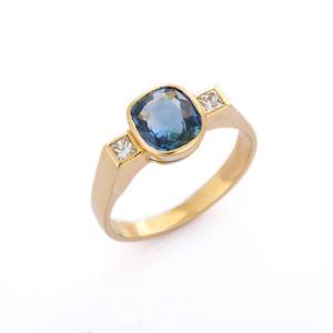 Anillo de Boda de Oro de 14K con Zafiro y Diamantes para Mujer - Product Image 4