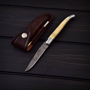 Couteau pliant fin en acier de Damas avec manche en os, couteau de poche haut de gamme pour le camping et la chasse, personnalisable OEM - Product Image 2