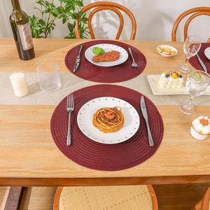 Set di 6 tovagliette rotonde bordeaux intrecciate da 15 pollici, antiscivolo e lavabili, per tavolo da pranzo - Product Image 2