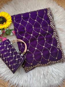 Ensemble de sari de luxe brodé pour femme avec pièce de chemisier, sari en mélange de soie de créateur, travail de sequins lourd - Product Image 1