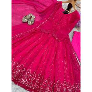 VESTIDO DE TRABAJO BORDADO DE GEORGETTE A LA MODA CON DUPATTA ROSA - Product Image 5