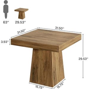 Farmhouse Style 31.5 Inch Small <b>Kitchen</b> <b>Table</b> <b>Square</b> Dining <b>Table</b> for 4 with Sturdy Pedestal Base - Product Image 5