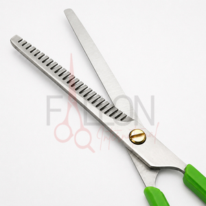 Tijeras de Entresacar con Mango Verde, Acero Inoxidable, Profesionales, para Texturizar, para Diestros, Hoja Larga - Product Image 3