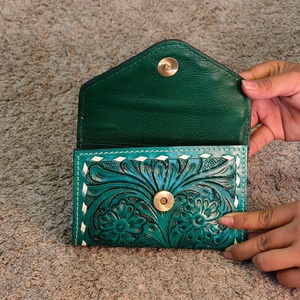 Wholesale 100% Genuine <b>Leather</b> <b>Tooling</b> Checkered Coin Purse High Quality Mini Coin Pouch Id Credit Money Bag Card Holder Wallets - Product Image 3