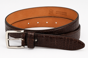Cinturón Vintage de Cuero Vacuno con Patrón de Cocodrilo Marrón para Hombre DUMELA INTERNATIONAL con Hebilla Plateada, Duradero y Ligero - Product Image 3