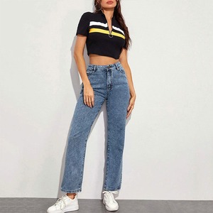 Jeans Azules de Hombre de Cintura Alta y Corte Recto, Estilo Casual de Algodón Lavado a la Piedra, Cierre de Botones, Tejido de Peso Medio, para Primavera - Product Image 1