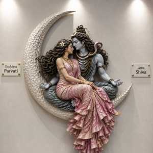 Escultura de Pared de Luna Creciente de la Diosa Parvati y el Dios Shiva, Hecha a Mano con Fibra de Vidrio, Arte Hindú Espiritual para Decoración de Interiores de Templos y Hogares - Product Image 4